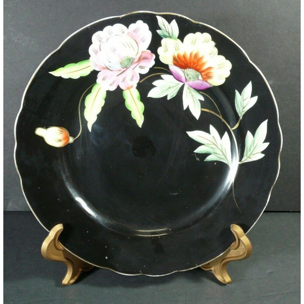 Vintage 1945-1952 Ardalt Lenwile China Black Floral Plate 7 1/2" - Japan